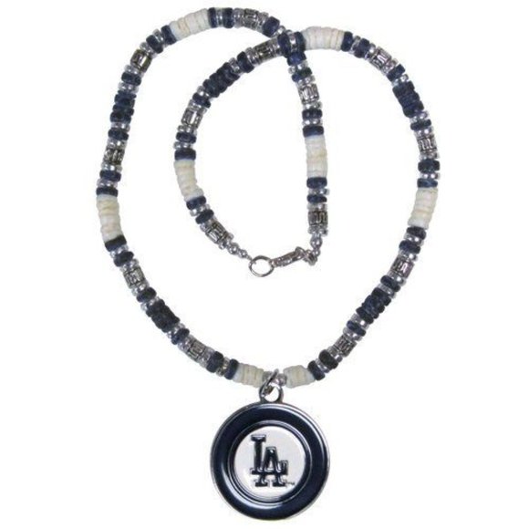MLB Los Angeles Dodgers Necklace 18" Natural Stone Shell Blue White - Picture 1 of 1